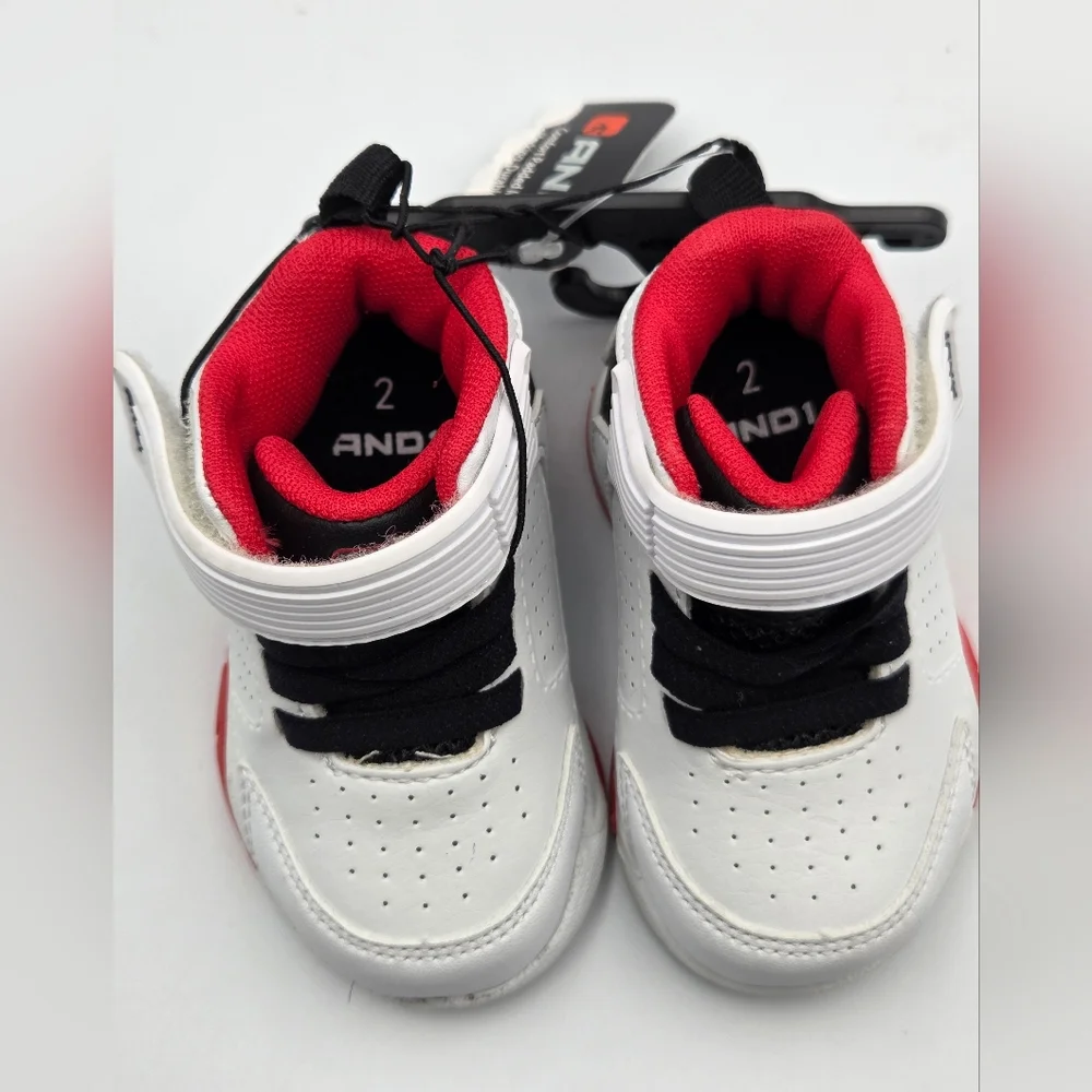 AND1 Boys Basketball Shoes Size 2 Toddler White Black Red New - Picture 2 of 7